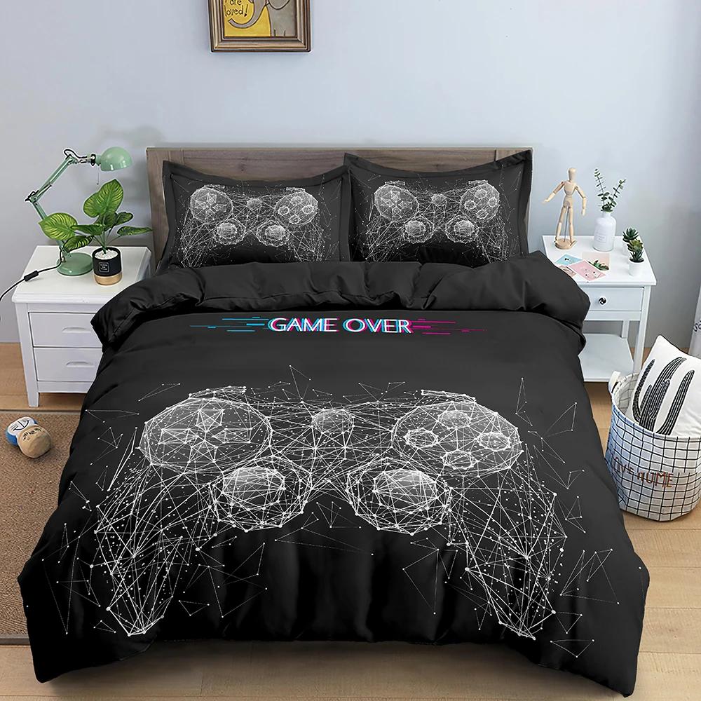 Kids Teens Video Games Duvet Cover Set Boys Gamer Comforter Cover Gaming Controller Pattern Bedding Set Polyester Quilt Cover