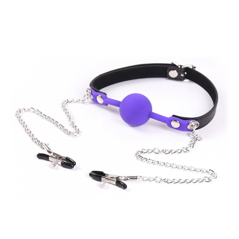 2 in 1 Mouth Plug with Nipple Clips Fetish Bondage Couple Flirting Foreplay SM Sex Tool