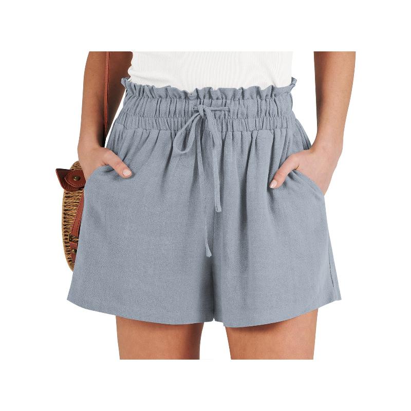 Women's Shorts Breathable Drawstring Elastic Waist Lightweight Solid Color Casual Business Style Fashion Linen Shorts