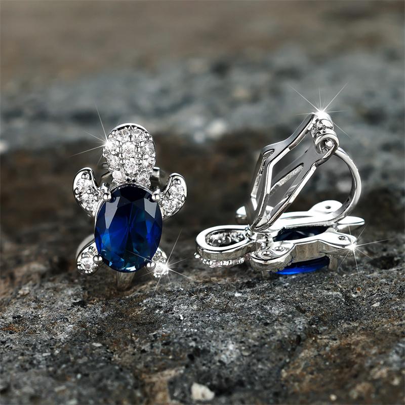 Orecchini a clip con charms a forma di tartaruga bianca ovale carini, colore argento, per matrimonio, da donna