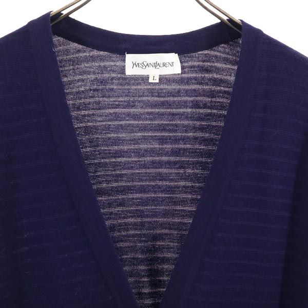 YVES SAINT LAURENT Made in Japan Wool Blend border Long sleeve V-neck knit cardigan Women Used