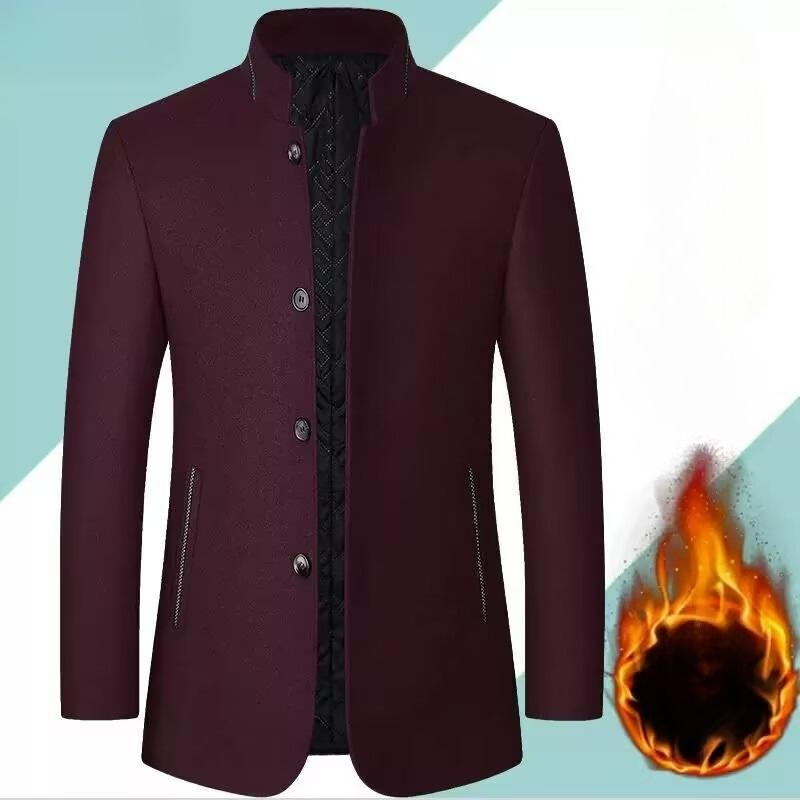 Veste en laine pour homme Tunique pour homme Col montant Veste en laine pour homme d'âge mûr Costume d'automne et d'hiver pour homme