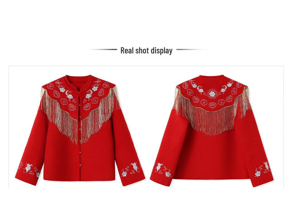 Winter 2026 Red High-End Double-Sided Wool Coat and Skirt Suit for Women, Chinese Style - NY033.