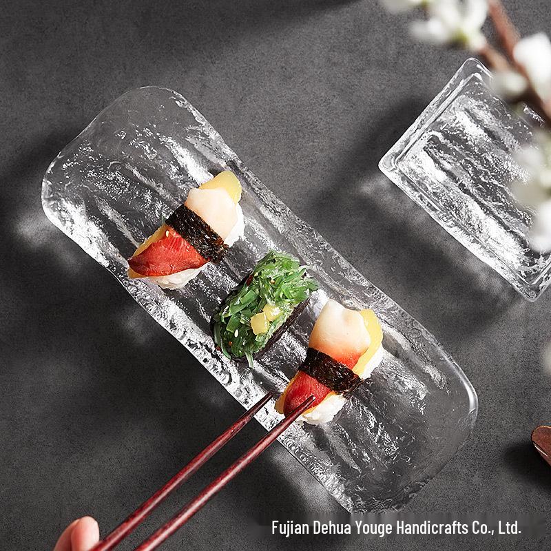 Japanese Style Glass Sushi and Dessert Plate - Rectangular Tray for Sashimi and Western Food