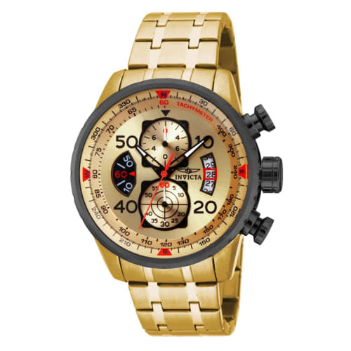 

Invicta Aviator Quartz Watch, 48mm Case, Gold Stainless Steel Strap, Gold Dial, Men s, 17205