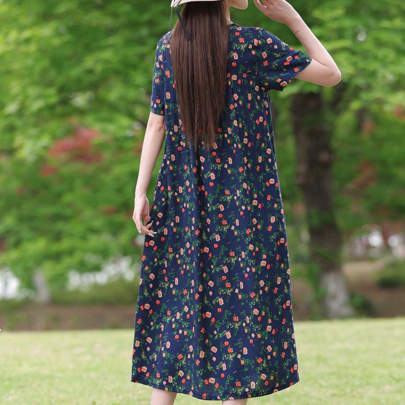 Elegantní dámské volné šaty plus size Letní šaty s krátkým rukávem Ležérní dlouhé šaty Dámské vintage oblečení