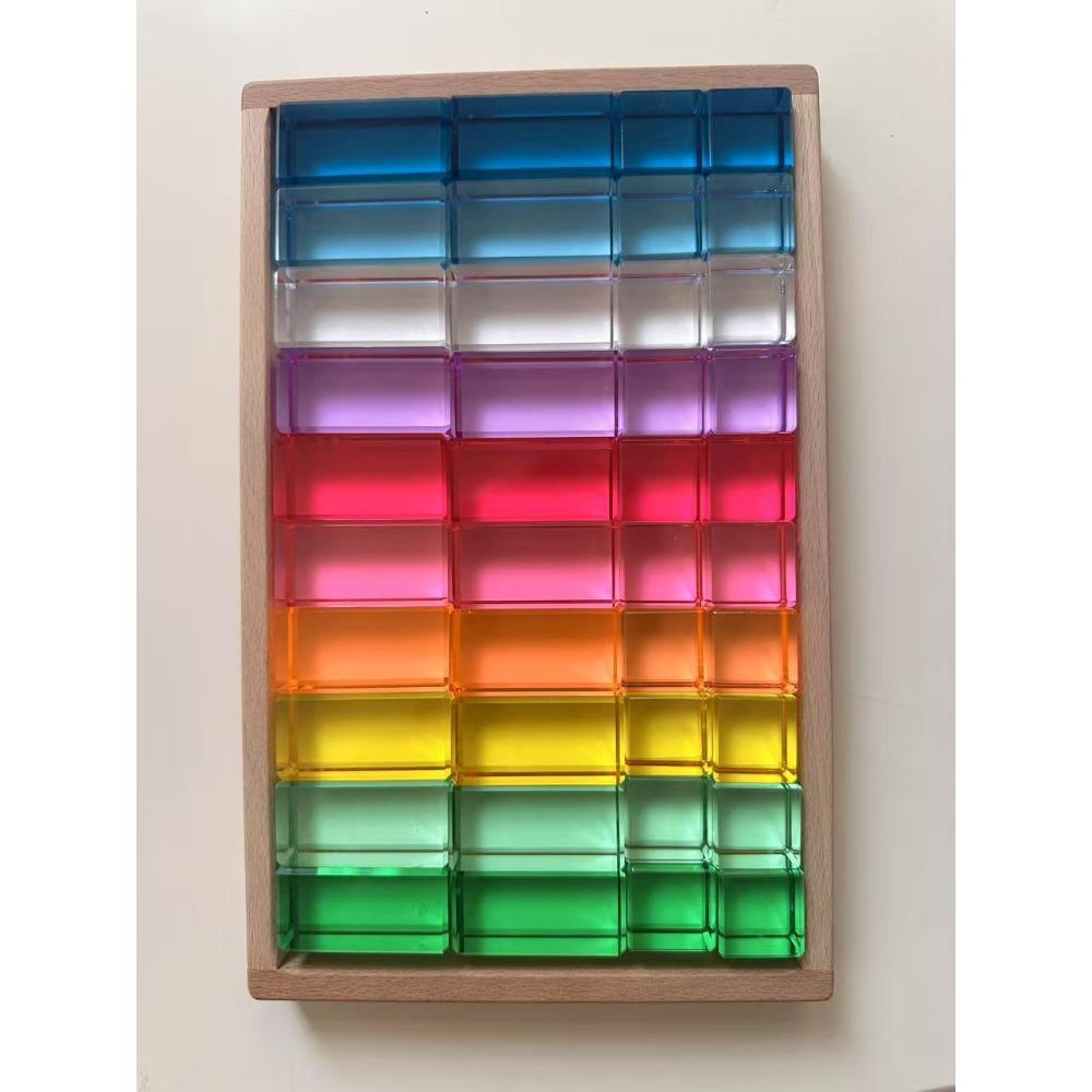 Nový design Montessori hračky prohlédnou duhové Lucite stohovací bloky Akryl Vysoce transparentní pro děti Open Play