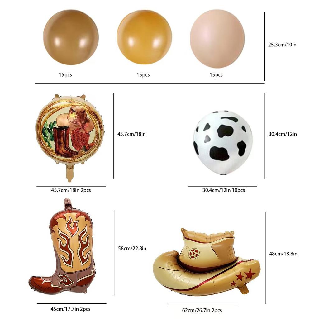 Western Cowboy Balloon Set With 4 Large Boots, Hat, Aluminum Film Balloon, Vintage Card Machine Skin Tone