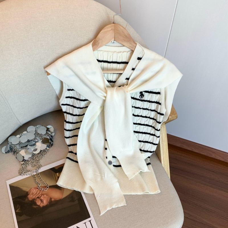 

Тонкий воротник Толстая игла Вязка «косичка» Стиль «старые деньги» Двубортный Без рукавов Вязаный свитер Шаль Топ Женский One size