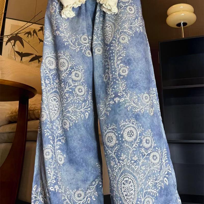 

Women s Blue Smoke Cotton Silk Wide-Leg Sleep Pants - Soft, Comfortable, and with Good Drape Regular (Height 150-158) Pant Length 90cm