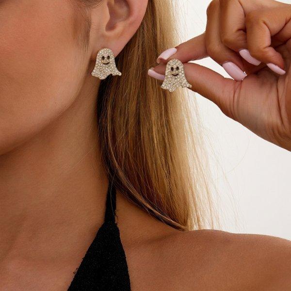 Cute Cartoon White Ghost Stud Earrings for Women Funny Monster Little Devil Earrings Halloween Gothic Party Spooky Jewelry Gift