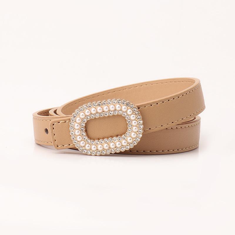 Women's PU Leather Belt Shiny Rhinestone Pearl Buckle Lightweight Waist Accessory for Jeans Daily Casual Wear