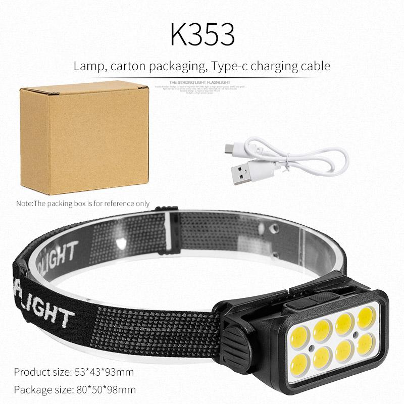 USB Rechargeable Headlamp Portable LED Headlight Built in Battery Torch Portable Working Light Fishing Camping Head Light