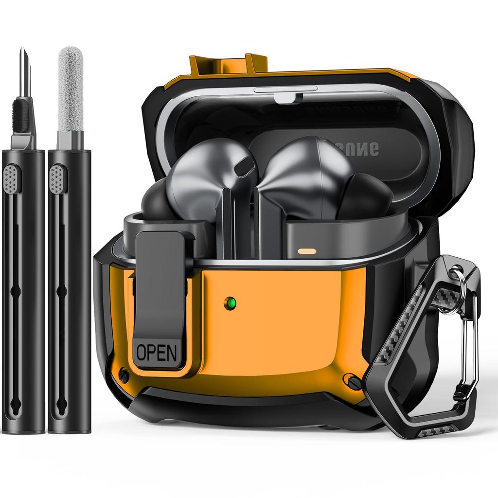 For Samsung Galaxy Buds 3 Pro/Buds 3 Case Cover with Secure Lock Clip Shockproof Protective Case with Carabiner & Cleaning kit