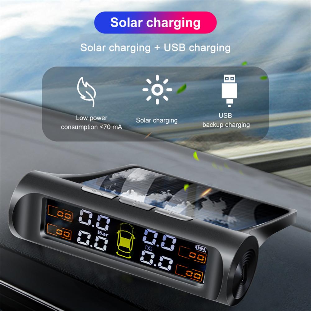 Tire Pressure Monitoring Systems Solar Car Digital Display Wireless Solar Power With Real Time Monitor Pressure Temperature Automotive TPMS