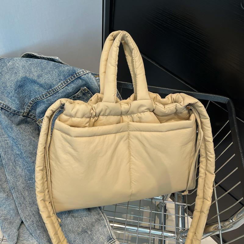 IELGY Casual Nylon Cloth Drawstring Soft Quilted Handbag Lightweight Simple Cotton Bag Large Capacity Crossbody