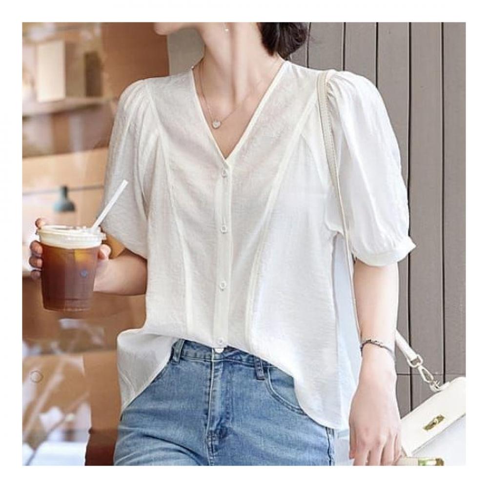 NaVaVa Women Thin V Neck Asymmetric Short sleeVe Blouse Nb2109