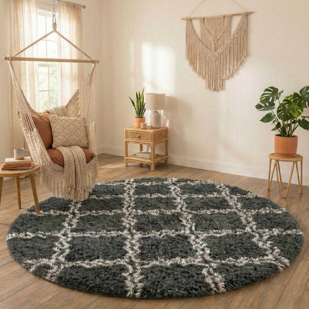 Dywan okrągły do salonu shaggy DECOR antypoślizgowy miękki puszysty 120x120 Grey Lantern