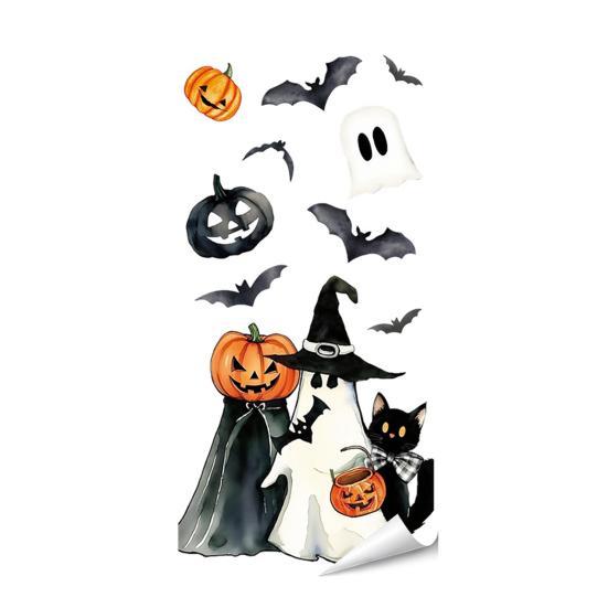 Removable PVC Holiday Stickers Halloween Window Sticker, Cute Ghost Black Cat Pumpkin Decal, Waterproof Reusable Static for Windows Cling