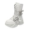 Wind locomotive boots thick-soled round head belt buckle solid color women's Martin boots