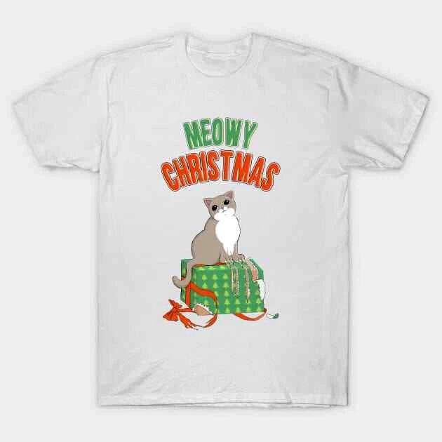 Meowy Christmas Cat Clawed Present Made in Australia T-Shirt S