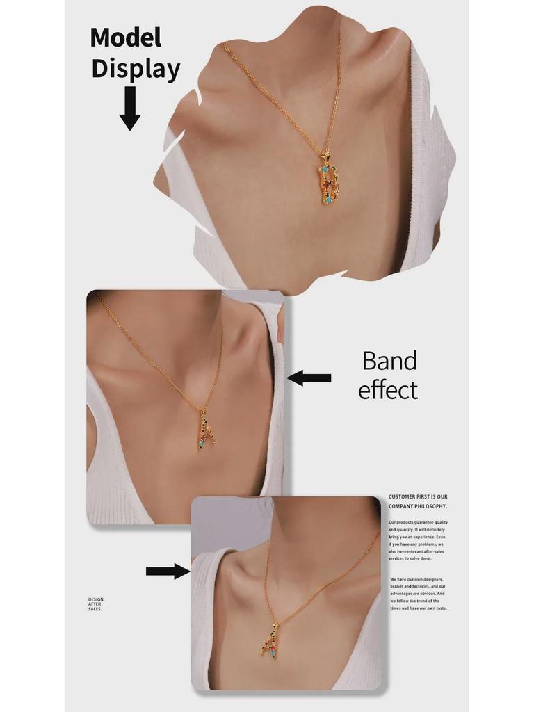 Colorful Zircon Alphabet Pendant Necklace - Hip-Hop Style