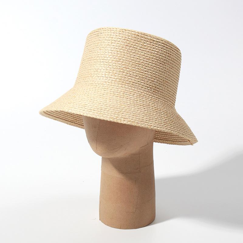European and American New Flat Top Bucket Hat Imitation Raffia Sun Hat Women's Sun Hat Foldable Straw Hat