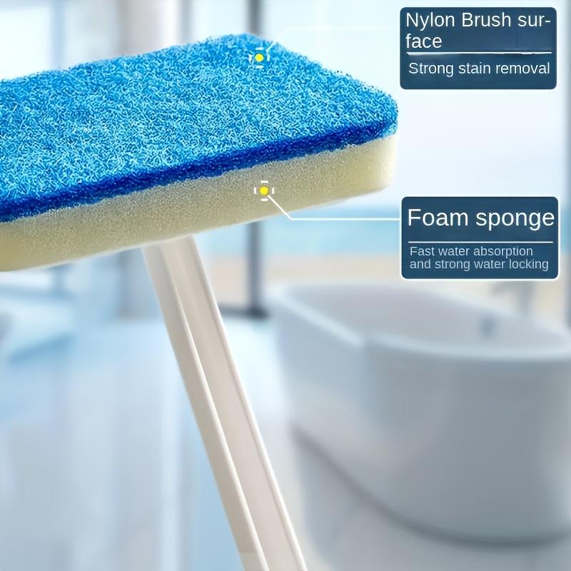 Long Handled Bathroom Wall and Floor Cleaning Brush with Detachable Sponge Head Suitable for Scrubbing Tiles, Bathtubs, and Mosaics