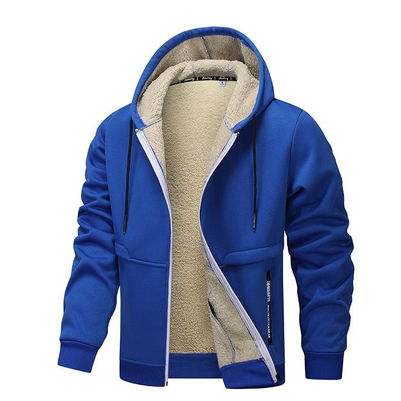 Men's Autumn and Winter Hooded Plus Velvet Thickened Lamb Fleece Cardigan Sweater Plus Size Men's Jacket