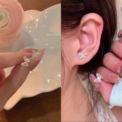 S925 Silver Needle Zircon Butterfly Earrings - Exquisite and Colorful Women's Luxury Niche Celebrity Style