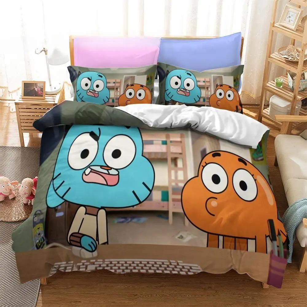 

For Bedroom Home textile - Anime Amazing World Gumball 3D Printed Bedding Set Darwin Anais Duvet Cover King Queen Full Twin Size 70x133cm 2pcs