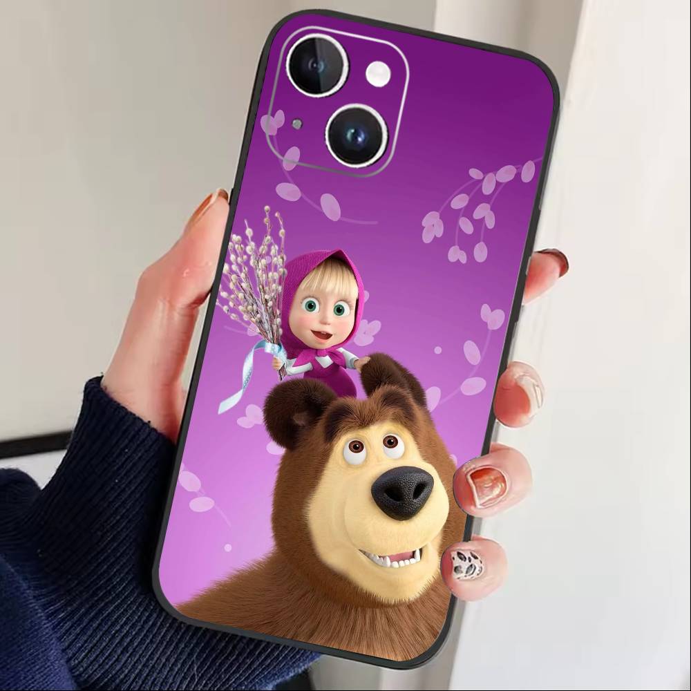 

Cute Masha and the Bears Phone Case For iPhone 17 16 15 14 13 12 Max Plus Silicone Black Cover iPhone16plus