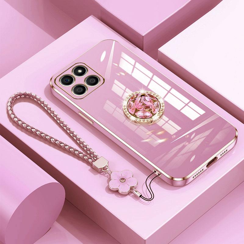 

Чехол Honorx8 5G с ремешком, роскошный чехол с бриллиантовым держателем для Huawei Honor X8 5G, чехлы Honor X 8 X8a X6 X6a X6s, кольцо-подставка Honor x6a&Case & Holder розовый
