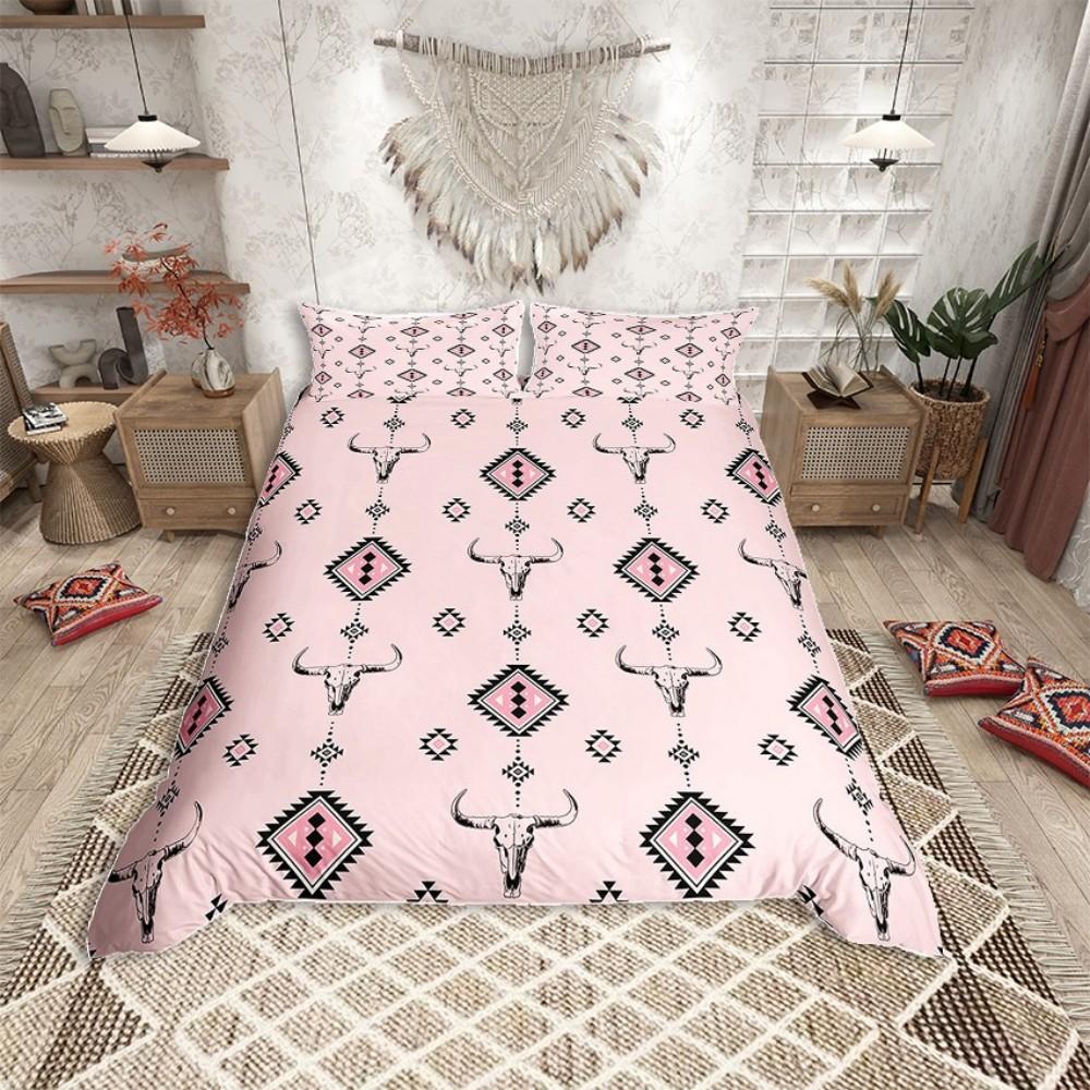 Homewish Mandala Azteken Erwachsene Bettbezug Set, Tribal Hippie Streifen Abstraktes Bettwäscheset, Western Schafsschädel Bettset