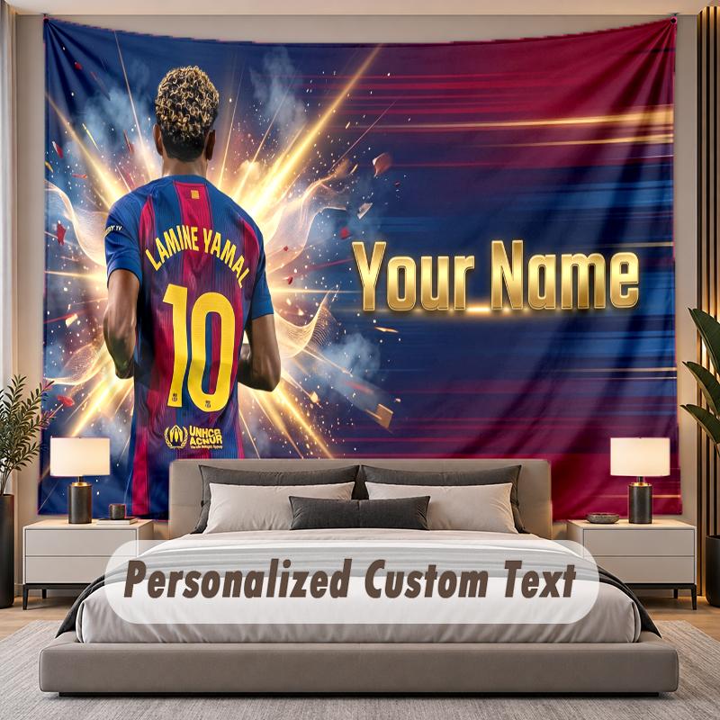 Custom Name Text Tapestry Lamine Yamal Personalized Polyester Wall Tapestry For Bedroom And Room