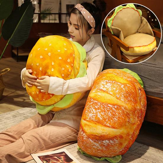 3D Simulation Cheeseburger Plush Pillow Expandable Hamburger Stuffed Pillow Fluffy Burger Cushion