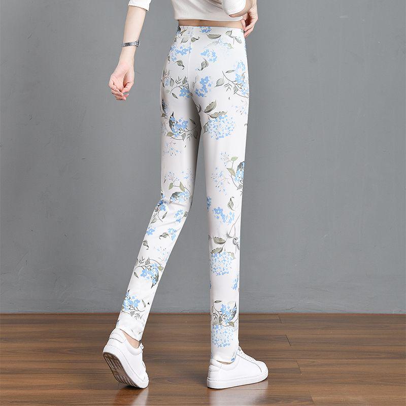 Cuihua Floral Plaid Women's Slimming Pants - 2024 Summer, Trendy, Elastic Waistband, Long Length