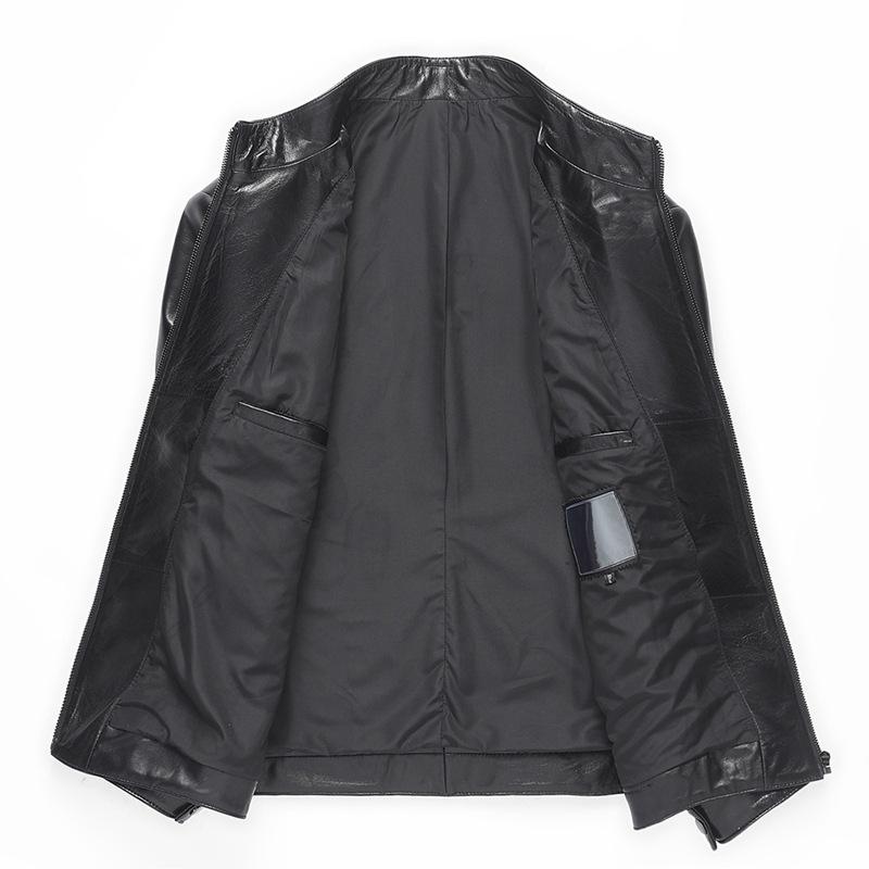 Vår och Höst Motorcykel Läderjacka Äkta Läderjacka Herr Ståkrage Fårskinnjacka Mångsidig Fritidsjacka