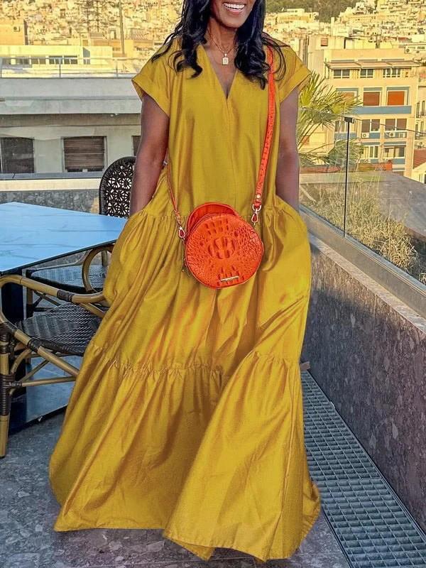 2025 Women's Plus Size Summer Fashion Sexy Short-Sleeved Maxi Dress