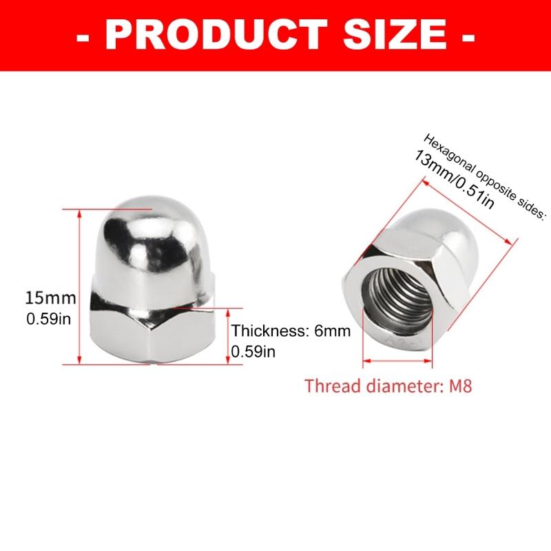 Closed End M 8 Acorn Nut Set In Stainless Steel, Hexagonal Cap Fastener Nut, 20Piece Pack for Hardware Repair Work