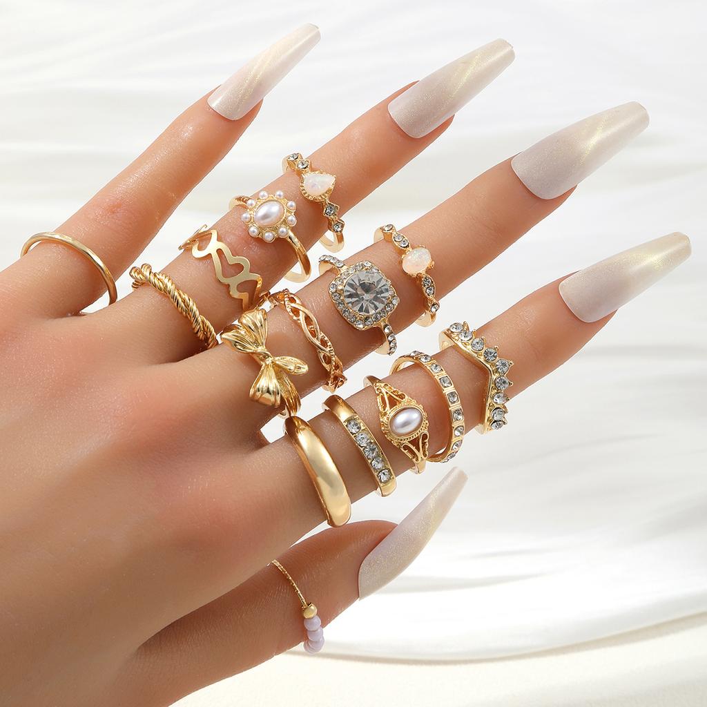 TEMU hot sale new luxury micro-inlaid zircon set ring European and American women's bow set ring set