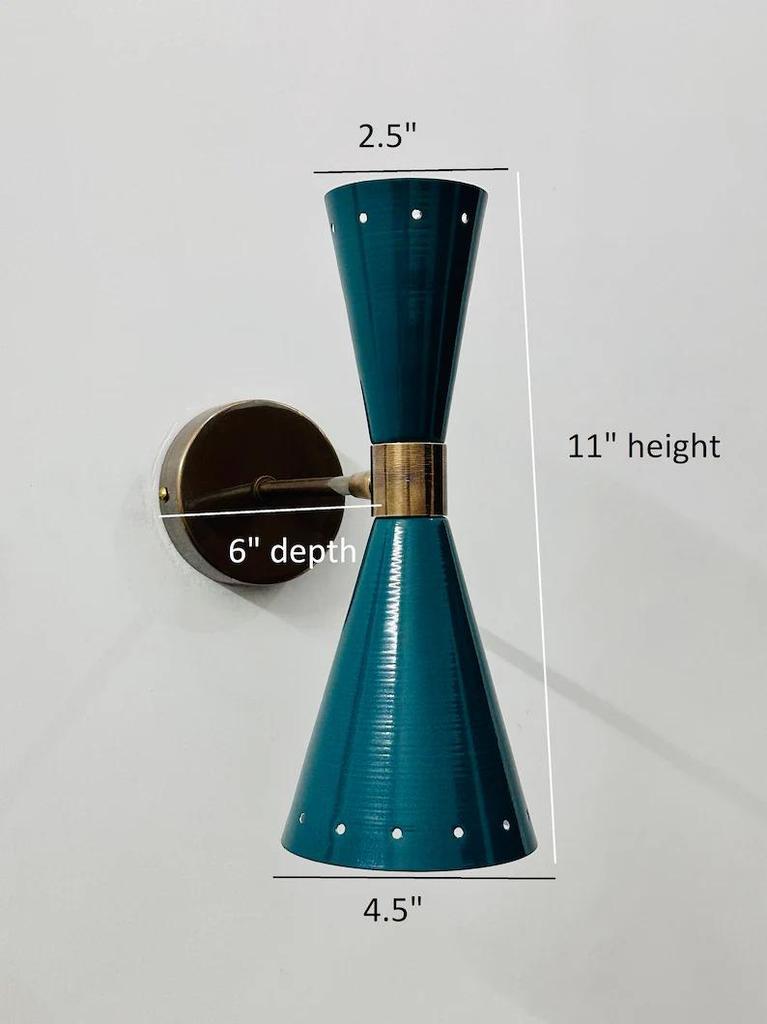Turquoise Brass Wall Sconce: Mid Century Italian Stilnovo Lighting