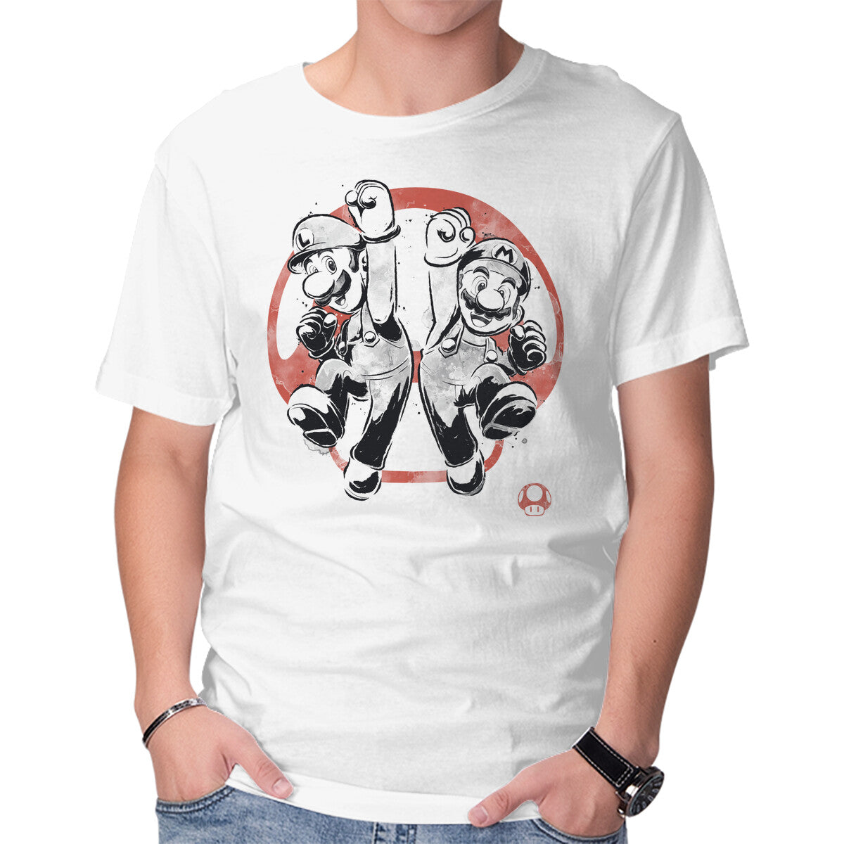Unisex Crew Neck T-Shirt Plumber Bros Sumi-e Graphic Short Sleeve Casual Tee S