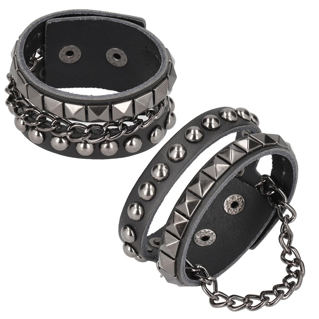 2 stk. punk armbånd vintage flerlags nagle motorsykkel imitert skinn mansjettarmbånd