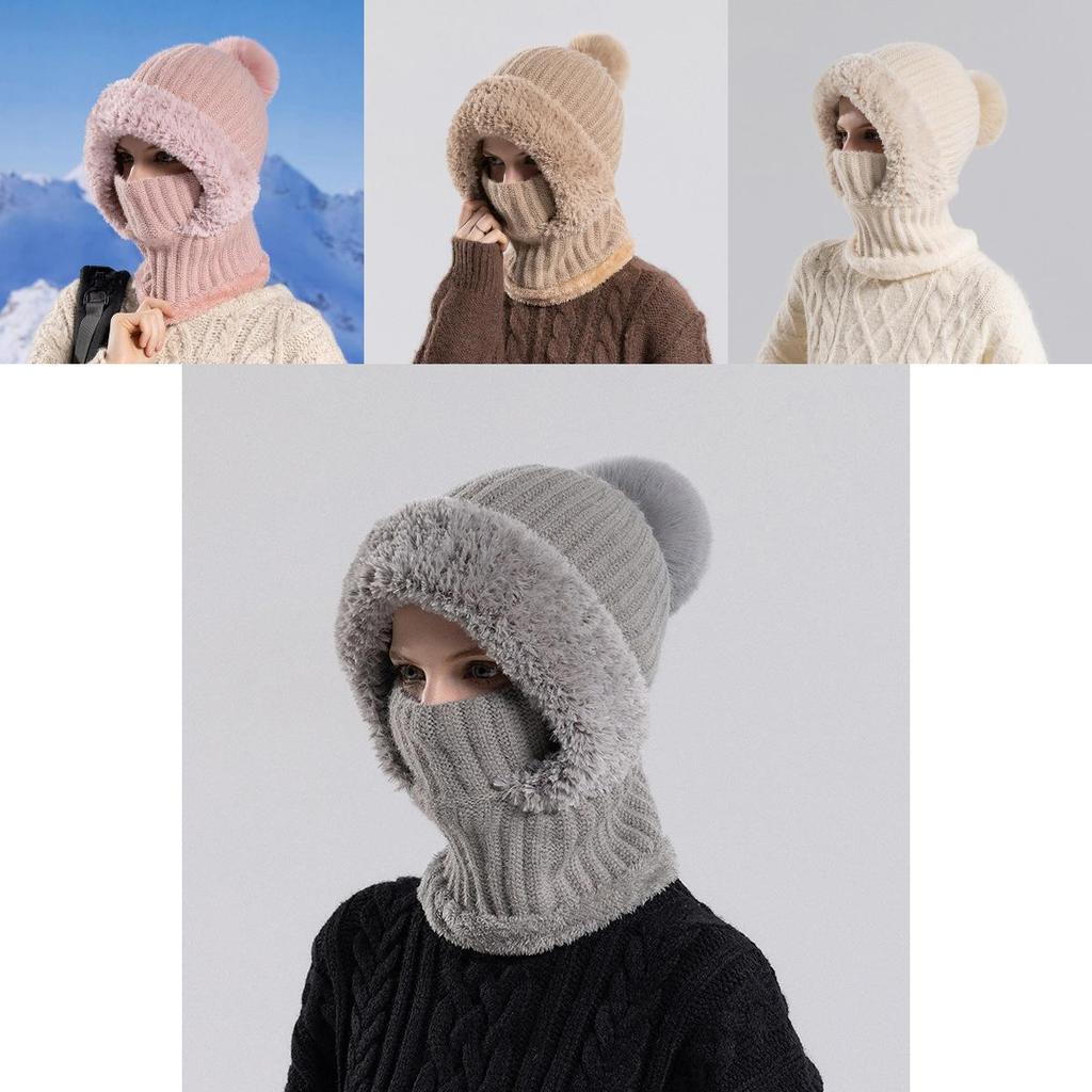 Damen Strickmütze mit Schal und winddichtem Fleece für Winter-Outdoor-Aktivitäten
