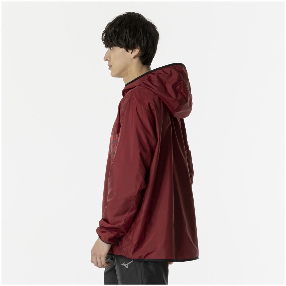 Mizuno Soccer Piste Hoodie with Cabernet Red Apparel, Water-Repellent Lining, P2MEB530,