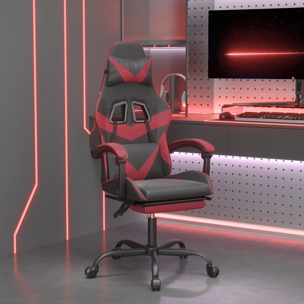 Gaming Chair with Footrest Black and Burgundy Artificial Leather