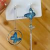 New Blue Crystal Butterfly Long Tassel Earrings for Women Fashionable Individuality Daily Accessory Party Jewelry Birthday Gifts