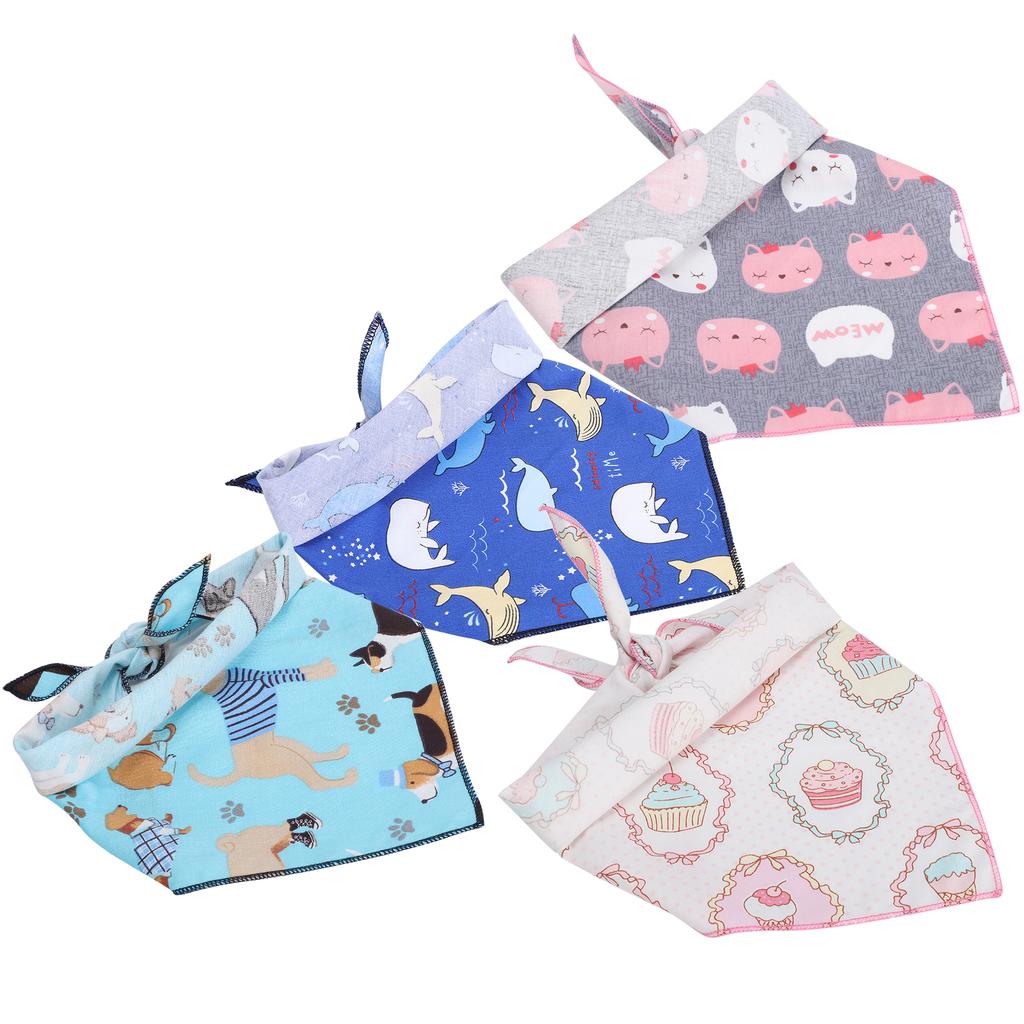 4Pcs Dog Neck Scarf Cotton Handkerchief Triangular Bib Washable Printing Style Pet ClothingL 72.5 x 49cm
