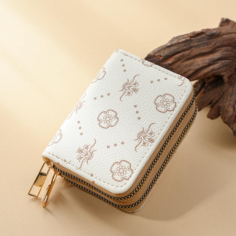 

2025 Женский аккордеон-картхолдер на двойной молнии: Модный трендовый ретро кошелек для монет с несколькими отделениями для карт кремовый/белый
